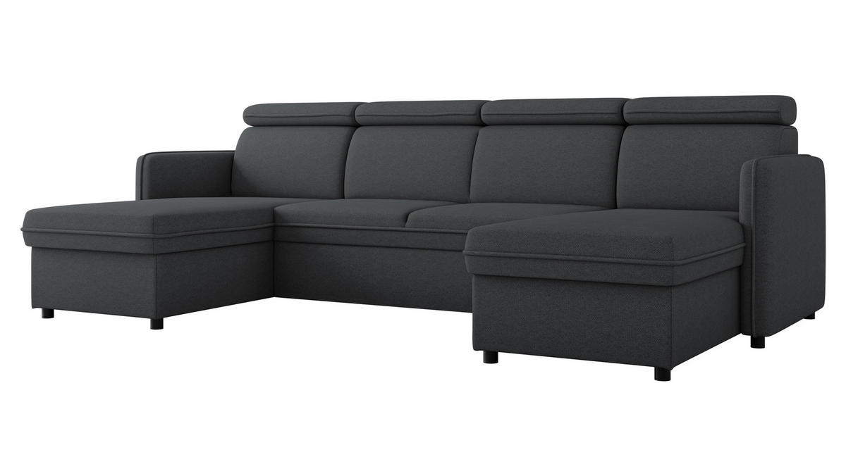 WOHNLANDSCHAFT Barcelo U - Schwarz, Holz/Textil (284/84/166cm) - MIRJAN24