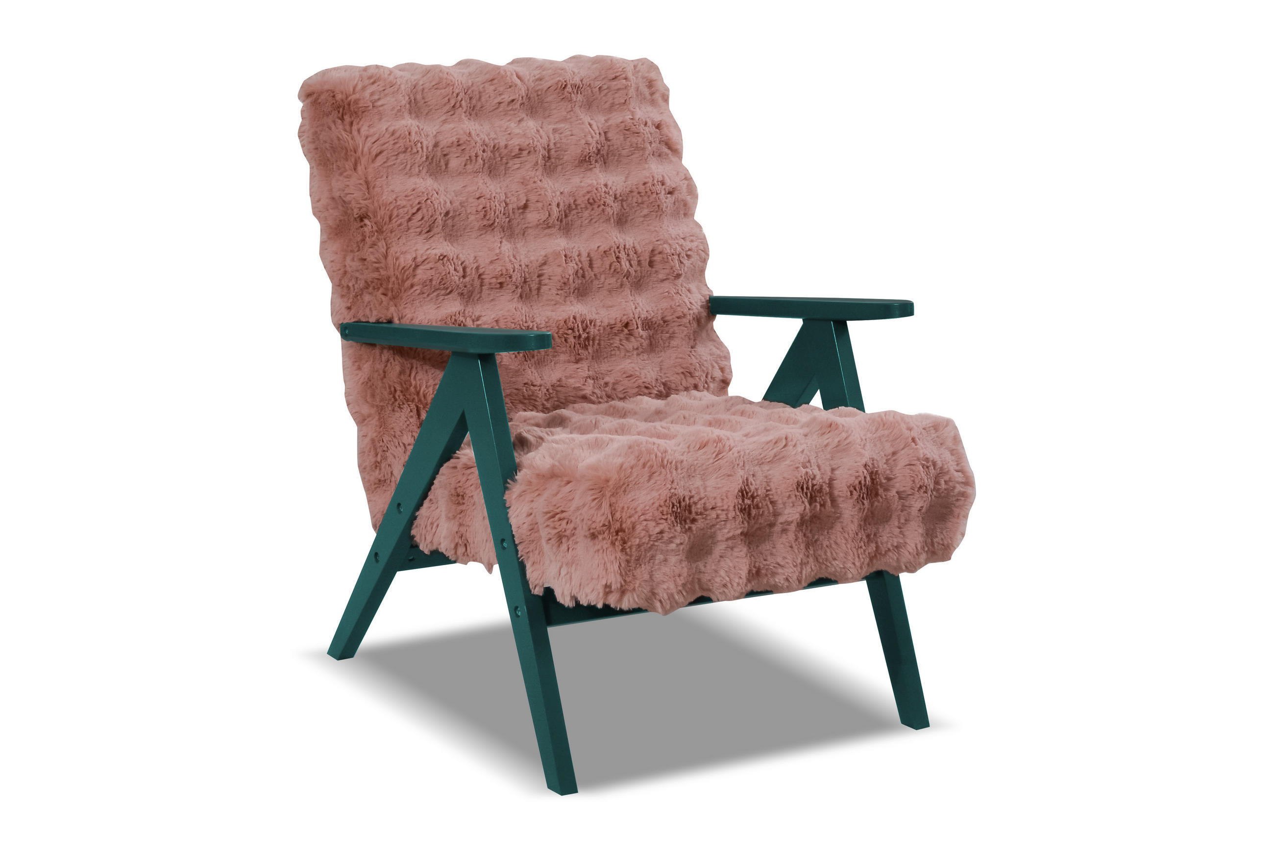 SESSEL Capri Altrosa Bouclé - Grüne Füße - 64x80x83 cm - Smaragdgrün/Pink, Holz/Holzwerkstoff (64/80/83cm) - Ravio