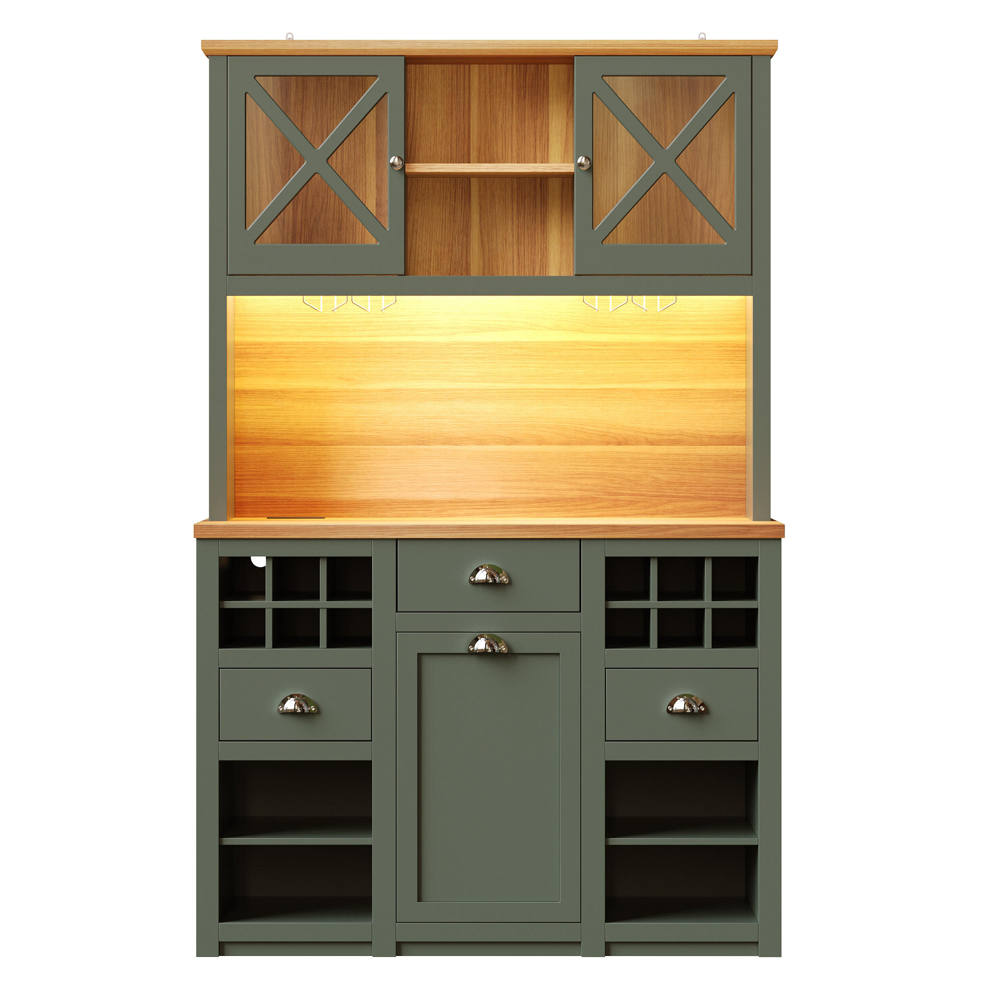 KÜCHENSCHRANK antik-grün & holz-optik mit led, usb-anschluss & weinregal - Waldgrün, Holzwerkstoff (120/188/45cm) - Urban Meuble