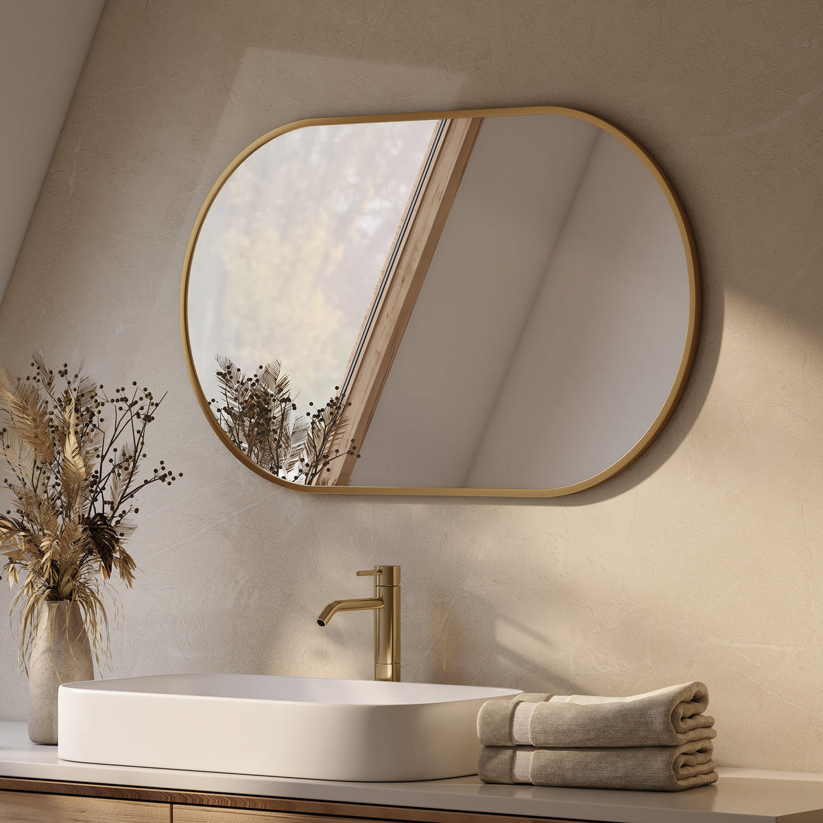 WANDSPIEGEL Glasspiegel Oval Gold 70/50/2 cm - Goldfarben, Glas (50/70/2cm) - EMKE