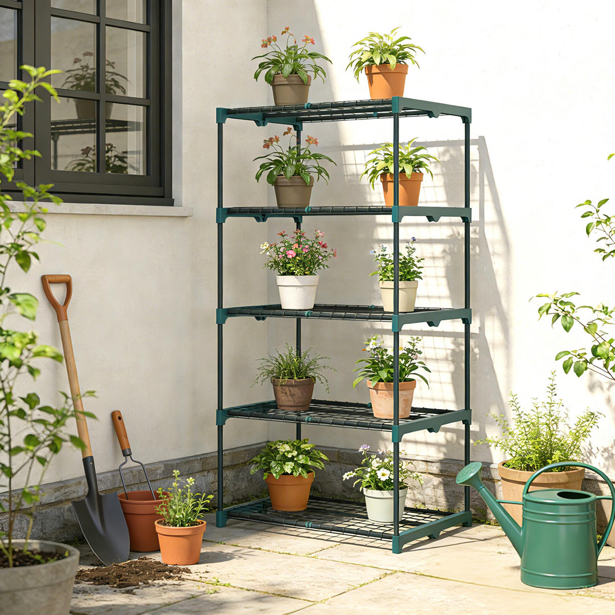 PFLANZENSTÄNDER DE-05352 5 Etagen, Stahl Dunkelgrün - Dunkelgrün, Metall (67/49/138cm) - ComfortXL