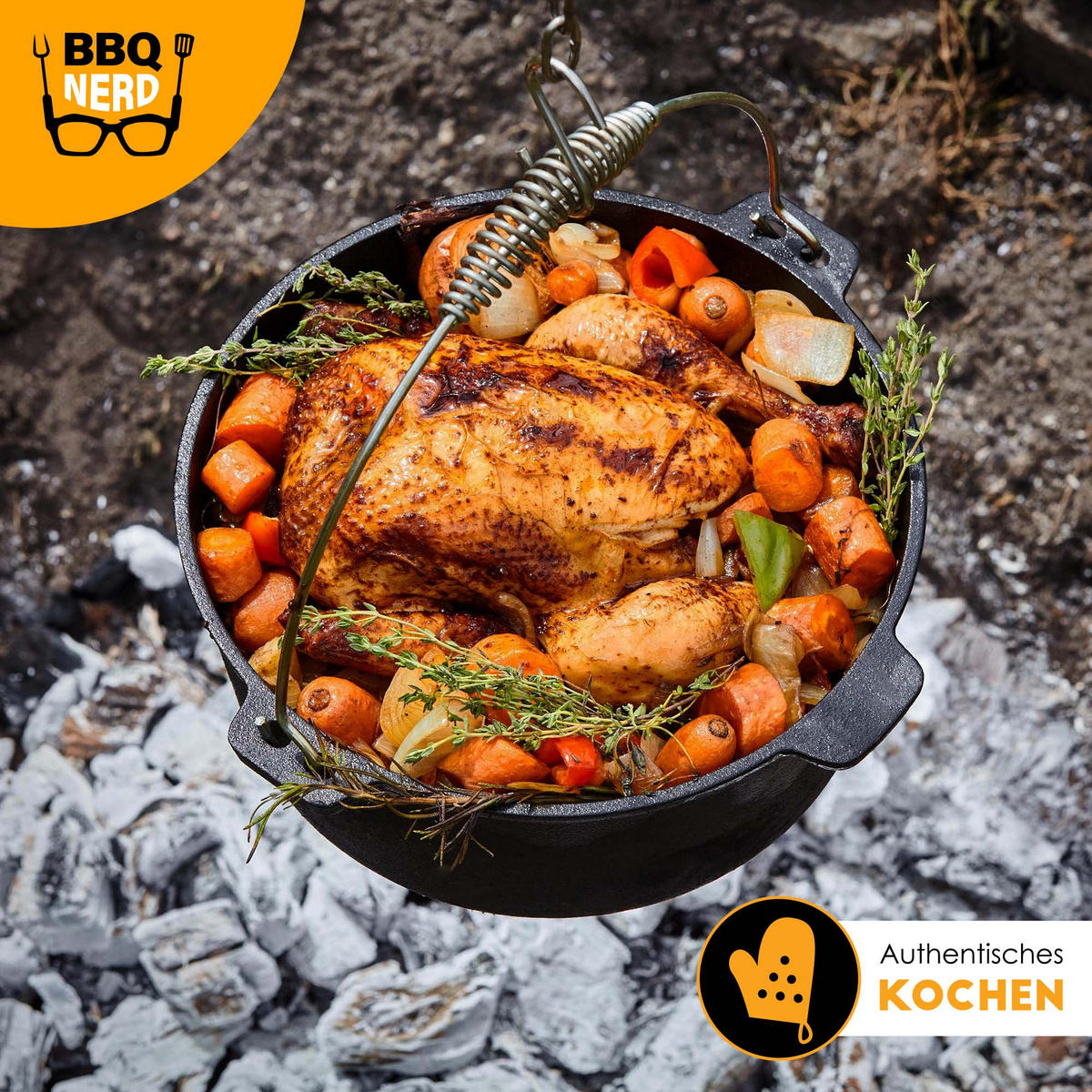 DUTCH-OVEN Gusseisen Feuertopf Gusstopf Grilltopf "Starter" 3,1L mit Füßen - Schwarz, Metall (28.5/19.5/28.5cm) - BBQ Nerd