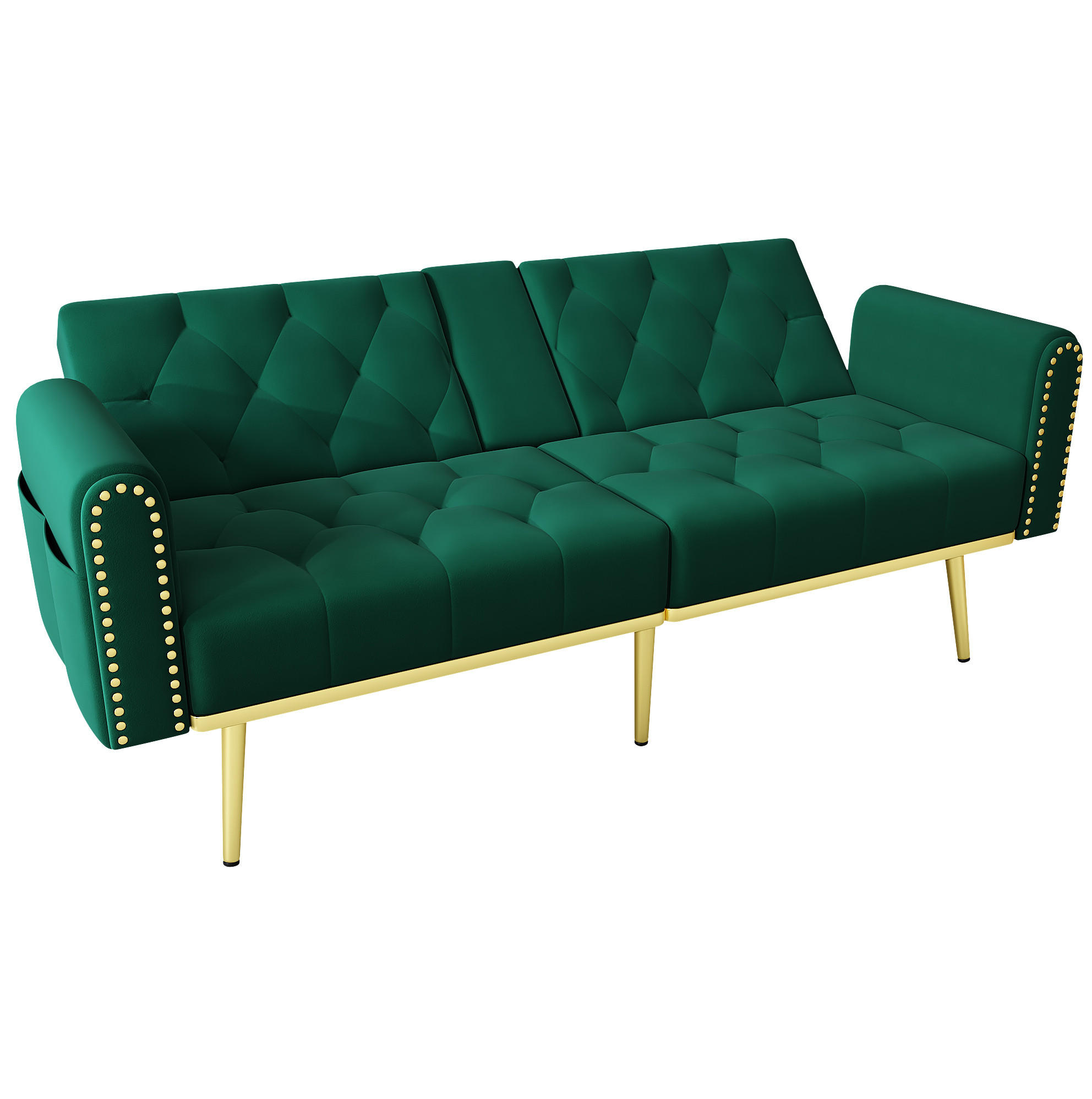 SCHLAFSOFA mit Liegefunktion 175 x 80 cm Samt Grün mit 2 Kissen - Grün, Holzwerkstoff (175/73.5/80cm) - Meubliv
