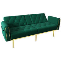 SCHLAFSOFA mit Liegefunktion 175 x 80 cm Samt Grün mit 2 Kissen - Grün, Holzwerkstoff (175/73.5/80cm) - Meubliv