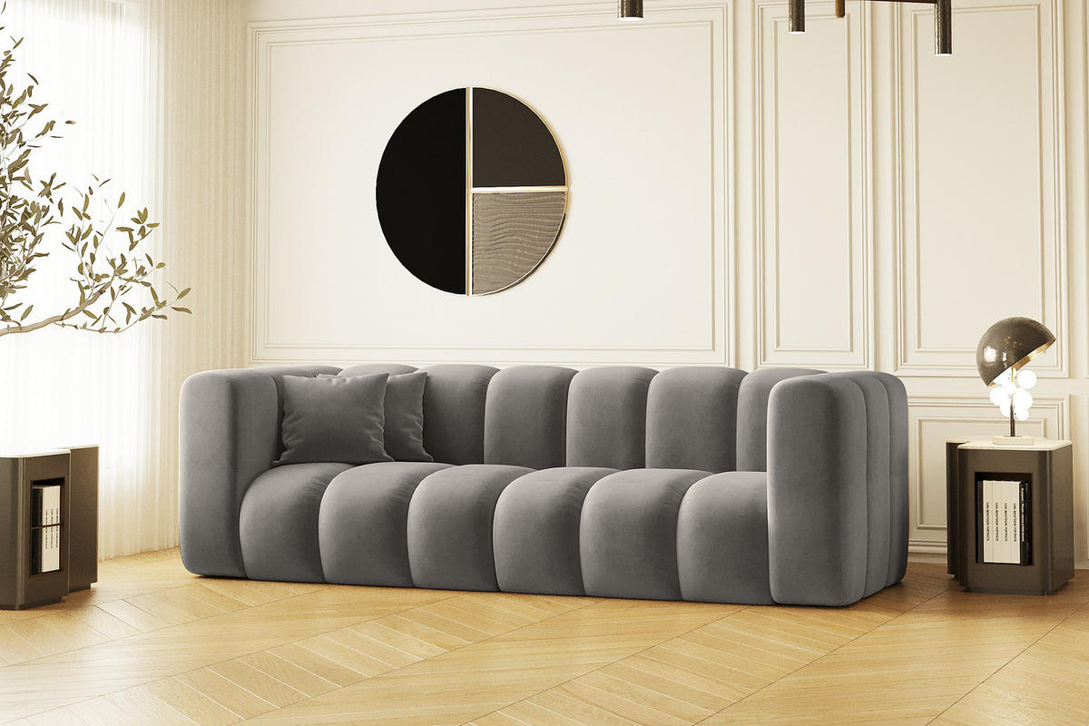 COUCH Dreisitzer-Sofa Grand Modular Stoff Salvador Grau - Grau, Holz (230/70/91cm) - Kaiser Möbel