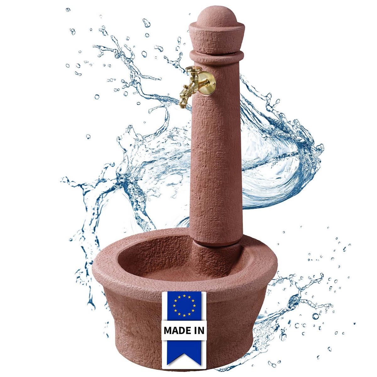 STEINBRUNNEN aus Kunststoff, red inkl. Nostalgie-Auslaufhahn - Rot, Kunststoff (54/54/100cm) - GARANTIA