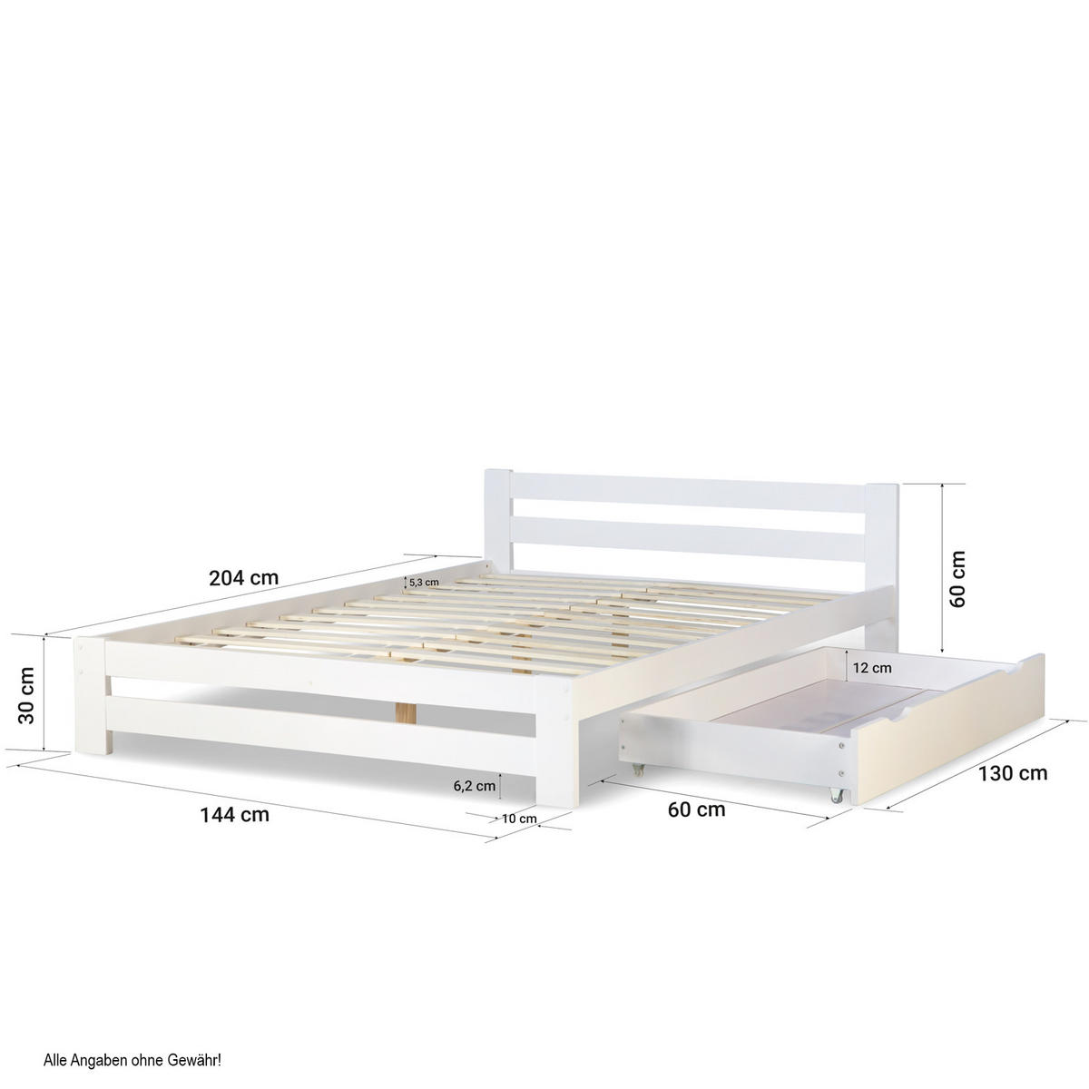 HOLZBETT mit Stauraum 140/200 cm weiß - Weiß, Holz (140/200cm) - Homestyle4u