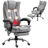 BÜROSTUHL Massagesessel Heizfunktion Liegefunktion Fußstütze Grau - Grau, Textil (67/113/62cm) - Vinsetto