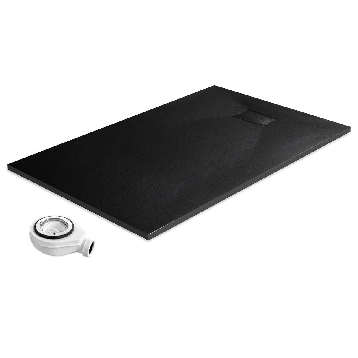 DUSCHWANNE inkl. Ablaufgarnitur Schwarz 140/90 cm - Schwarz, Naturmaterialien (90/2.6/140cm) - EMKE