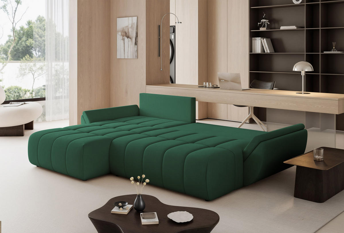 ECKSOFA ARO mit Schlaffunktion und Bettkasten Grün - Grün, Holzwerkstoff/Kunststoff (280/190cm) - Idohome