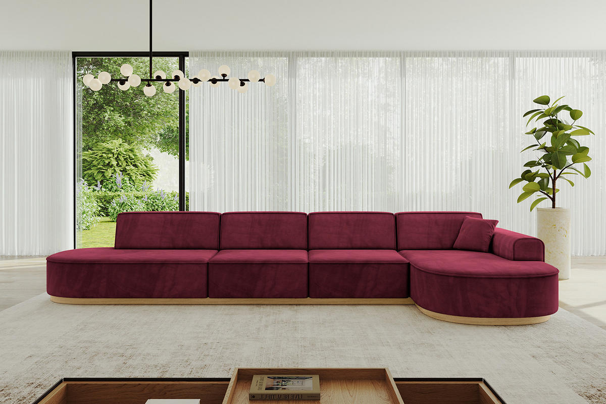 ECKSOFA Ottomane Rechts MARI-L3-v2 - 413x171x83 cm Bordeaux Velours - Bordeaux, Holzwerkstoff/Textil (171/413cm) - ALTDECOR