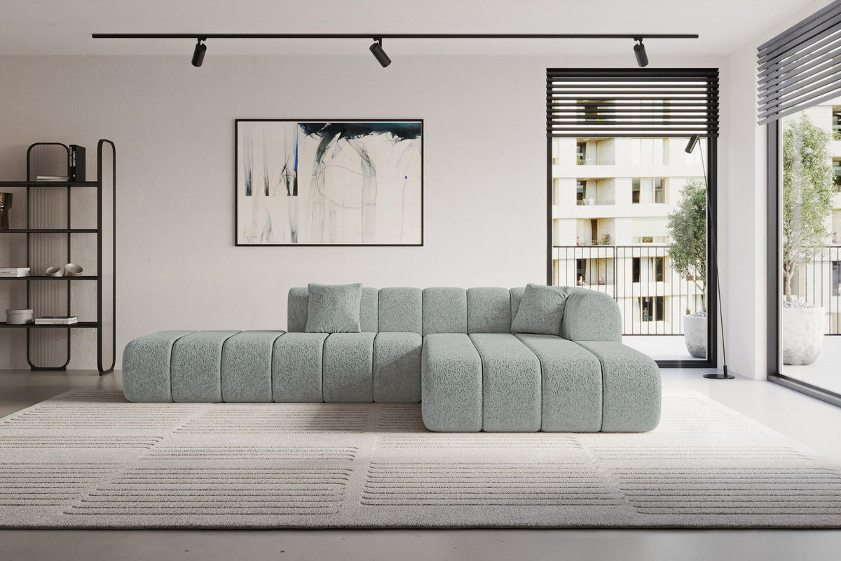 ROHOVÁ SEDAČKA s otomanem, pravá BILA-L 289x176x71 Zelená Žinylka - černá/mátově zelená, kompozitní dřevo/textil (289/176cm) - ALTDECOR