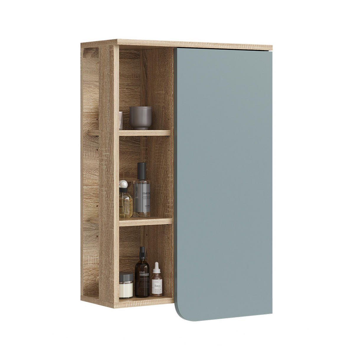BADSCHRANK Karen Blau-Grau 50 x 75 cm mit Tür und offenen Fächern - Dunkelblau/Sonoma Eiche, Holzwerkstoff (50/75/20cm) - Vicco