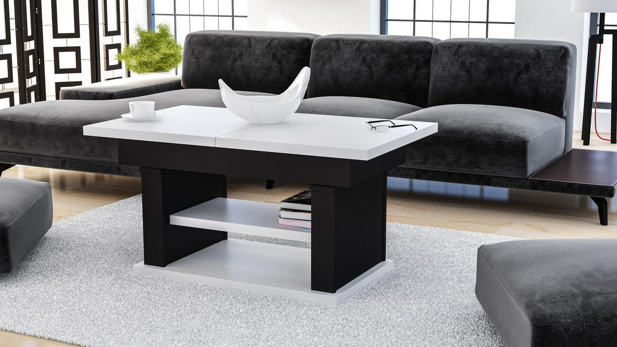 COUCHTISCH rechteckig Weiß - Schwarz ausziehbar höhenverstellbar - Schwarz/Weiß, Holzwerkstoff (70/120/60cm) - designimpex
