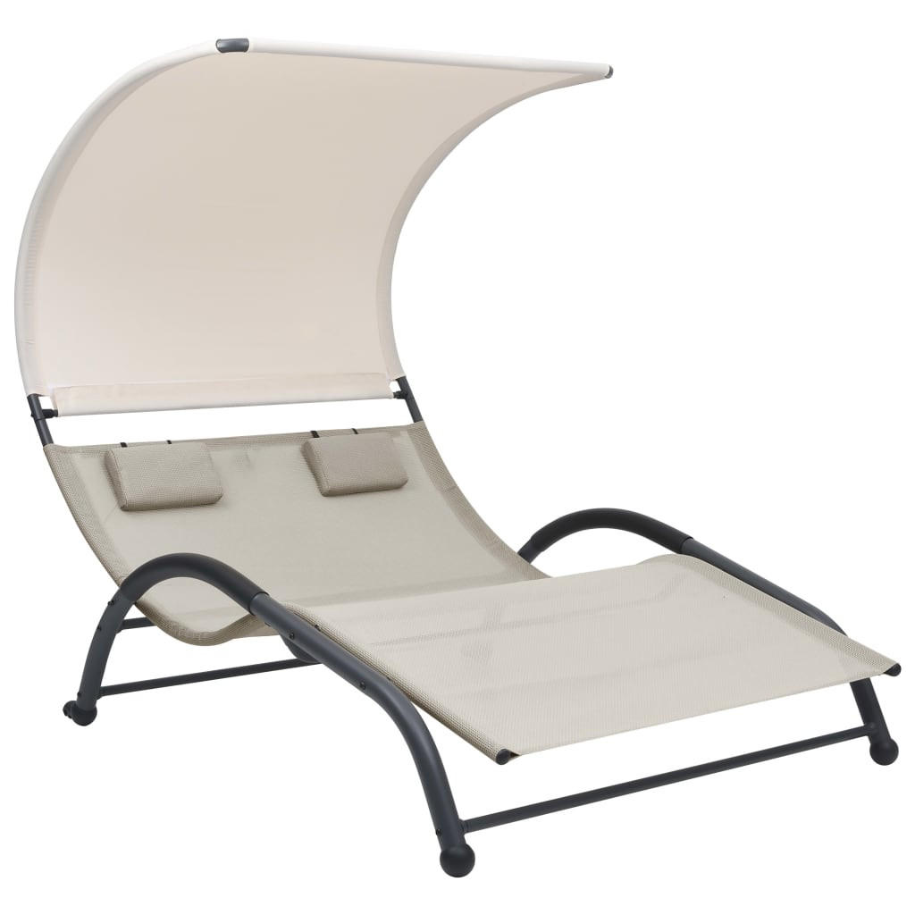 DOPPEL-SONNENLIEGE mit Sonnendach Textilene Creme - Creme, Metall (137/158/190cm) - furnicato