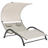 DOPPEL-SONNENLIEGE mit Sonnendach Textilene Creme - Creme, Metall (137/158/190cm) - furnicato