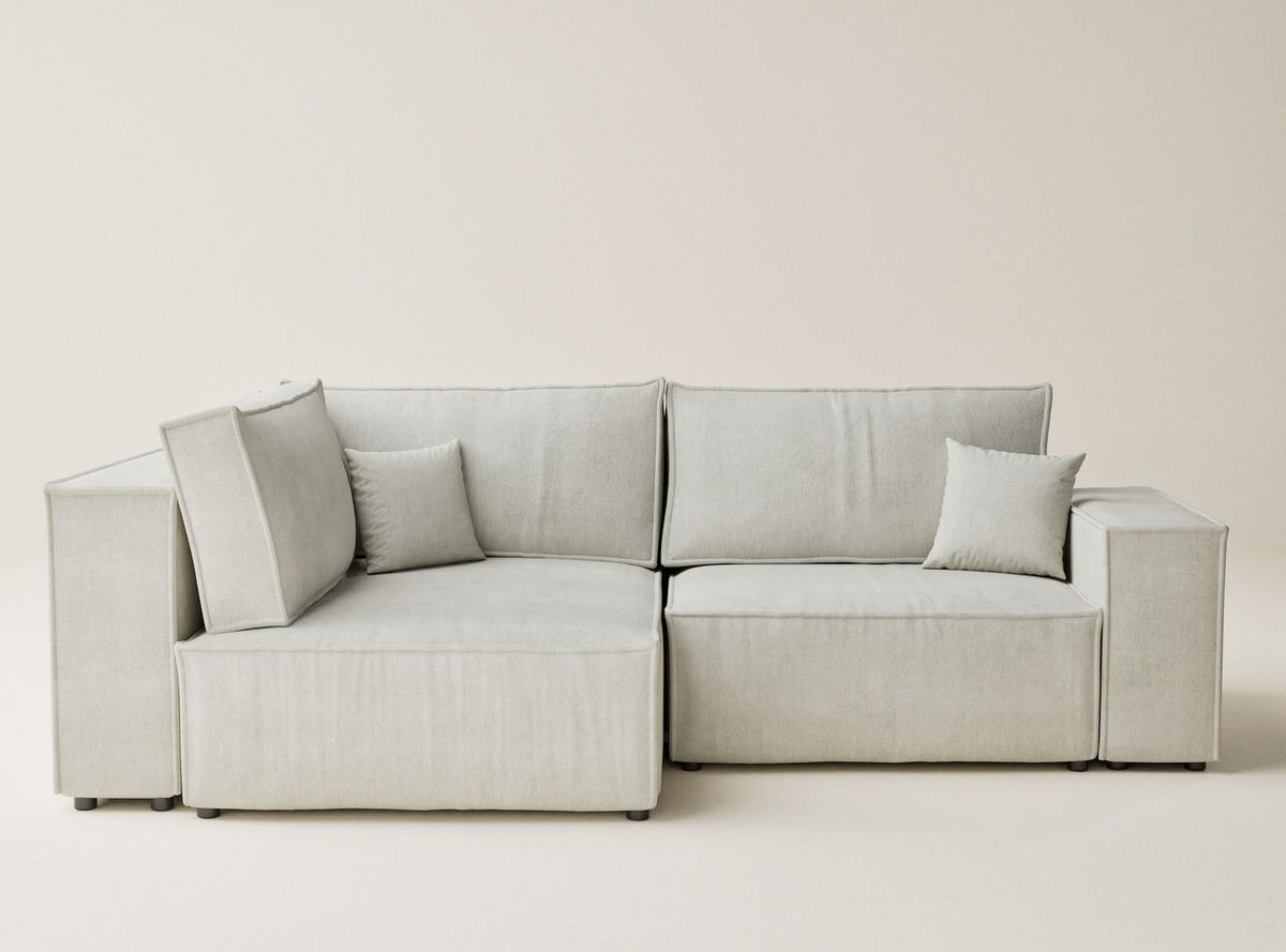 ECKSOFA MIT SCHLAFFUNKTION Tonga Creme Webstoff - Creme/Schwarz, Holz/Holzwerkstoff (105/225cm) - Maison de Reve