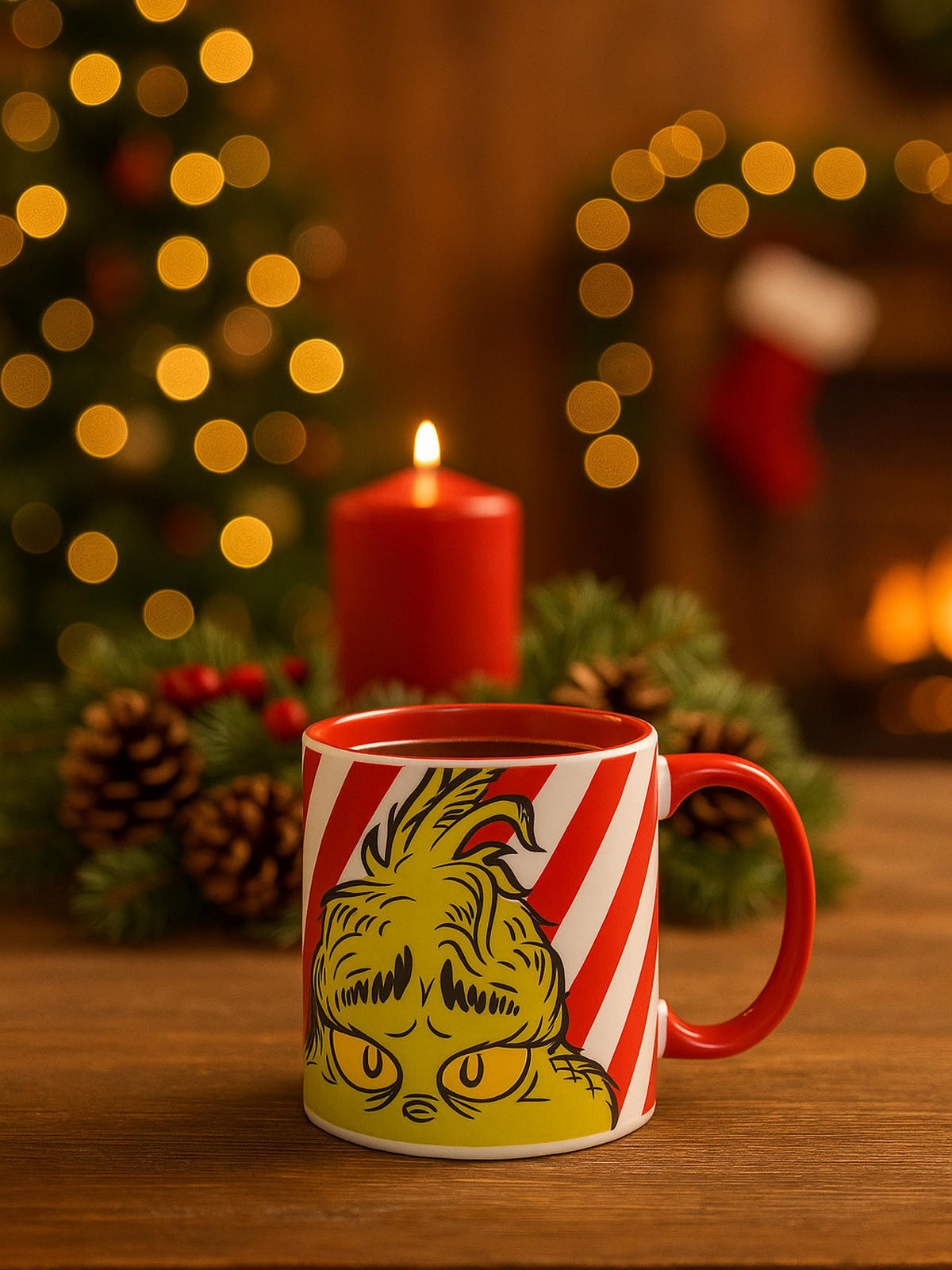 KAFFEEBCHER The Grinch Gestreift Rot /Weiß 320 ml - Multicolor, Keramik (0.32L) - United Labels