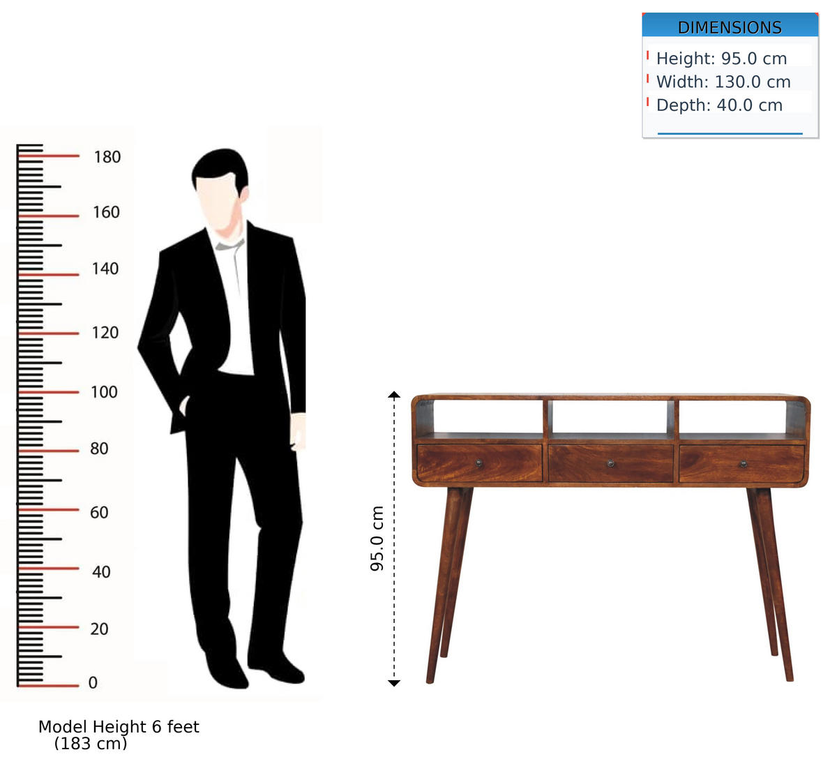 KONSOLE Dreifach Geschwungen Kastanie, 3 Schubladen und 3 Offene Fächer, Dunkelbraun - Dunkelbraun/Messingfarben, Holz/Metall (40/130/95cm) - Artisan Furniture