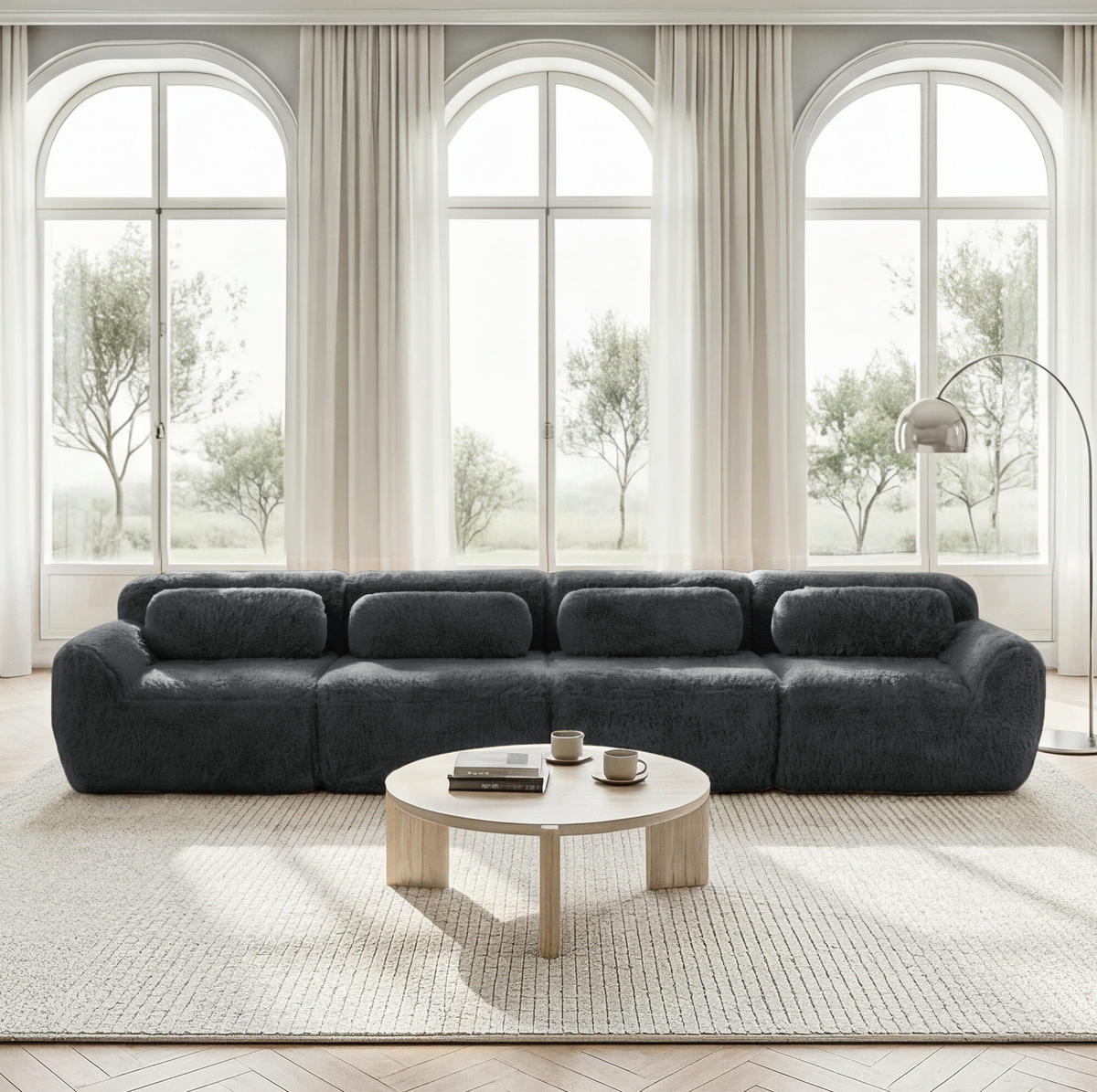 4-SITZER Sofa aus Plüsch mit modularem bonelosem Design Grau - Grau, Textil (104/73/378cm) - Modenvie