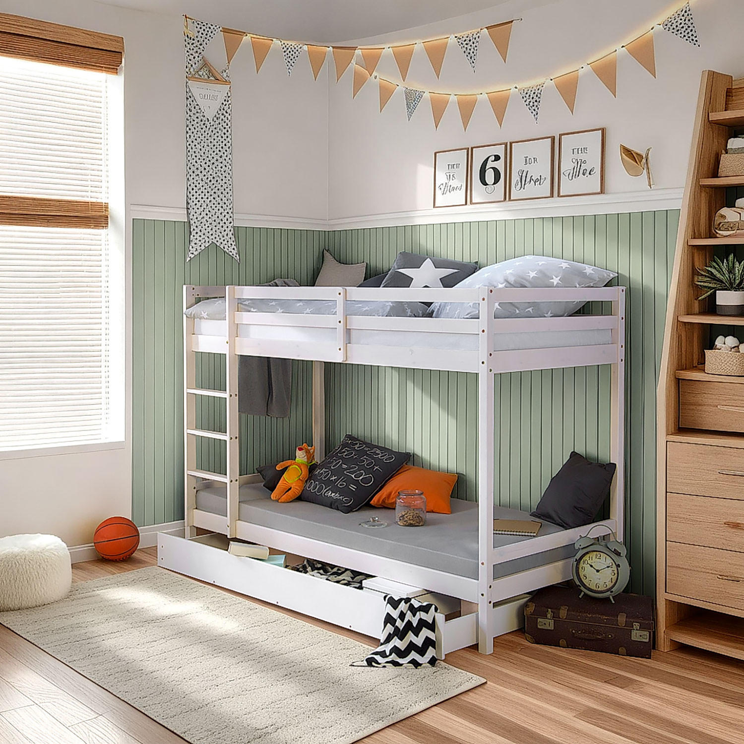 ETAGENBETT mit Matratzen 90/200 cm mit Stauraum - Weiß, Holz - Homestyle4u
