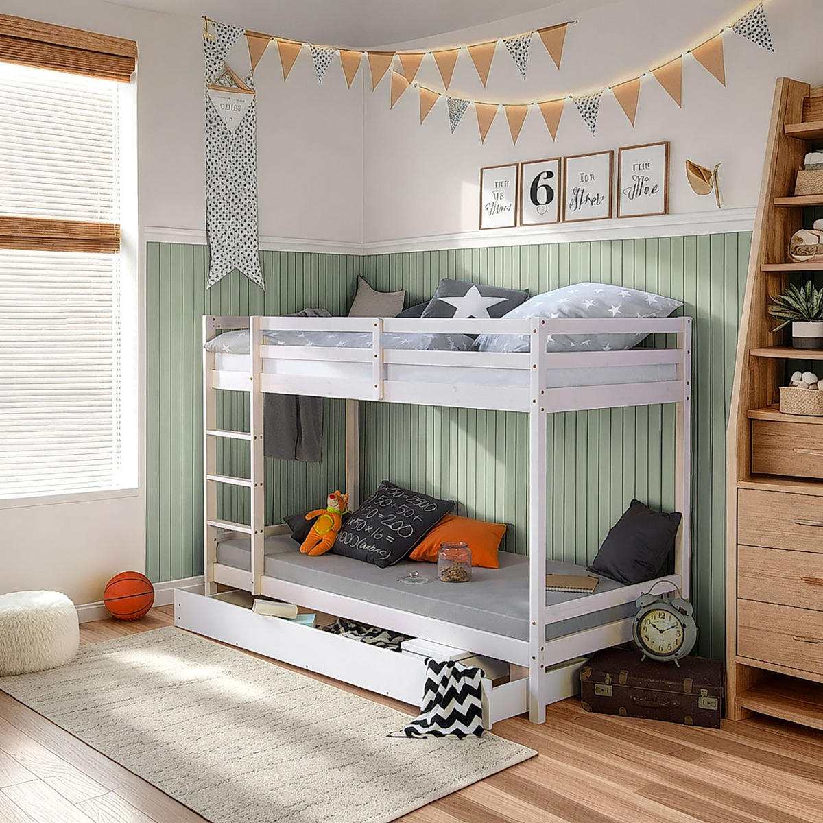 ETAGENBETT mit Matratzen 90/200 cm mit Stauraum - Weiß, Holz - Homestyle4u