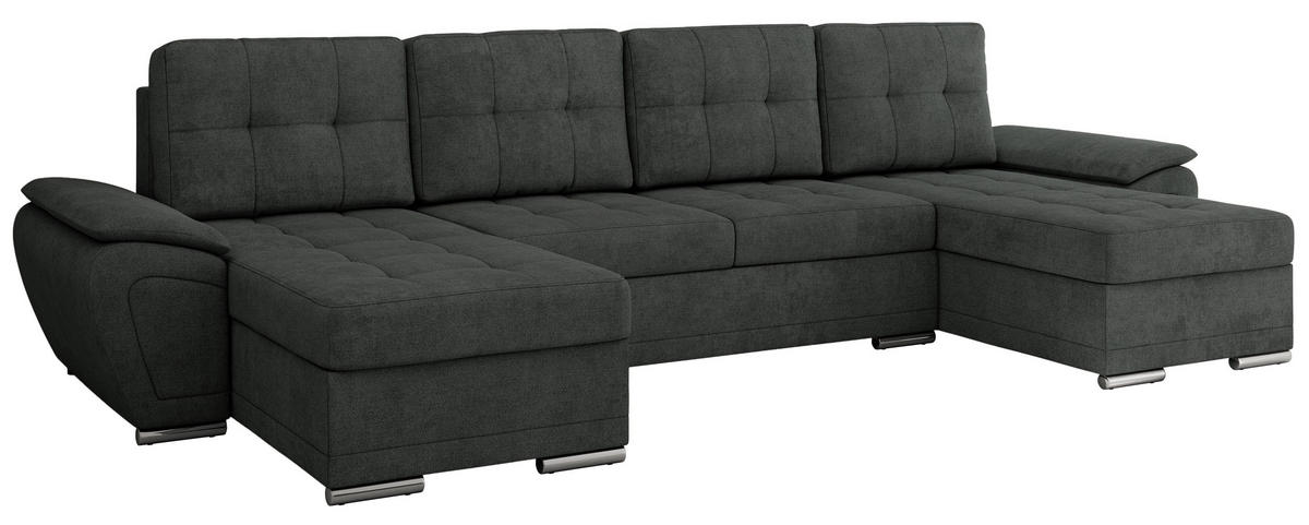 WOHNLANDSCHAFT UMBRIA U Dunkelgrau Stukture - Dunkelgrau/Grau, Textil/Metall (336/85/157cm) - MKS