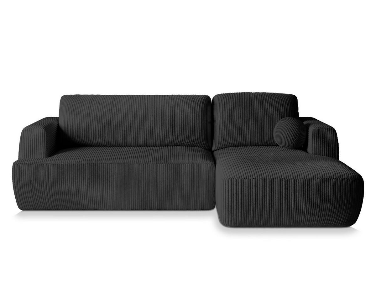 ECKSOFA SENTI P R-S Schwarz Kordstoff mit Schlaffunktion - Schwarz, Holz (246/148cm) - MASSENO