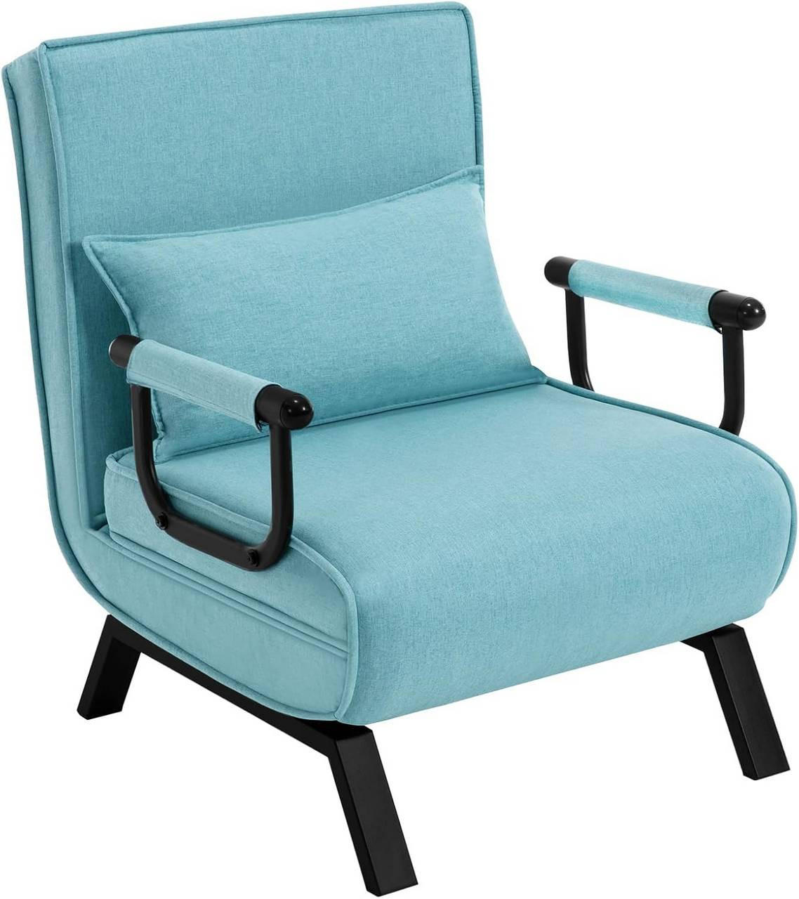 SCHLAFSESSEL 3 in 1, mit Verstellbarer Rückenlehne, Leinen Blau - Blau/Schwarz, Textil/Metall (65/78/75cm) - Woltu