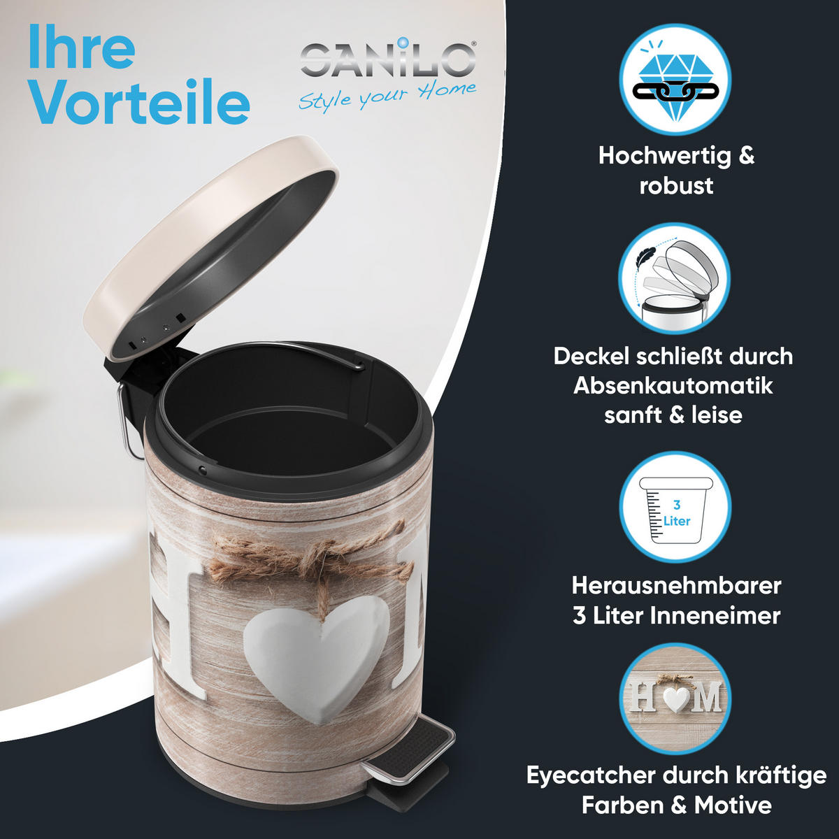 KOSMETIKEIMER Home - Hellbraun/Beige, Kunststoff/Metall (17/25/25cm) - Sanilo