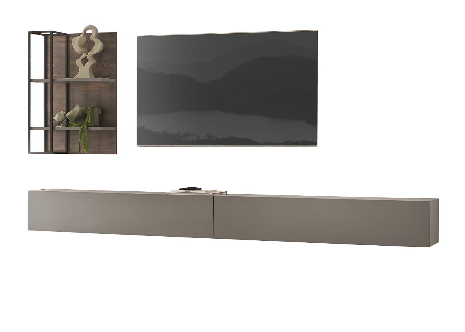 WOHNWAND Thermo Eiche, grau, Wohnkombination 3-teilig 304 x 170 cm - Eichefarben/Grau, Holzwerkstoff (304/170/30cm) - Furn.Design