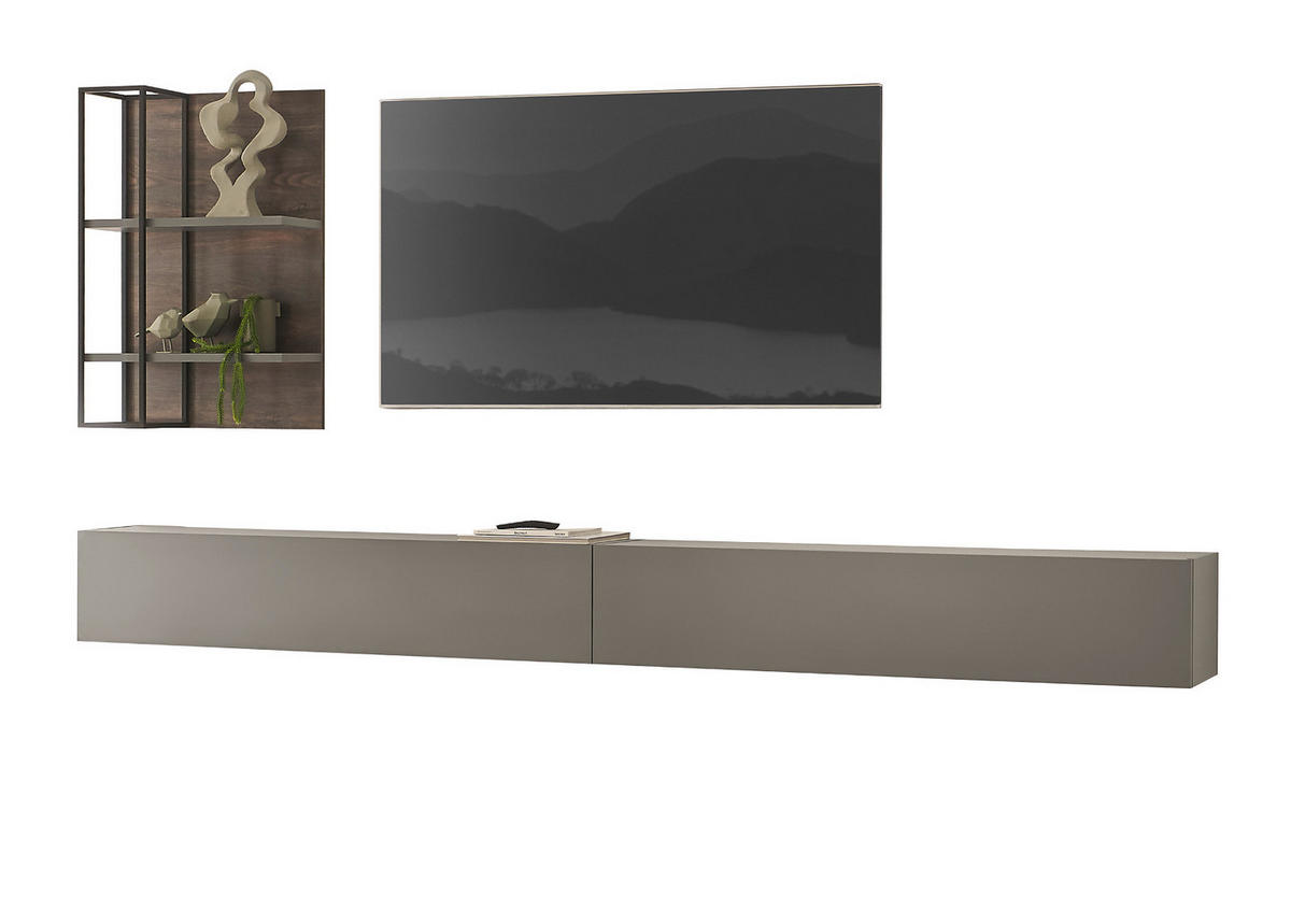WOHNWAND Thermo Eiche, grau, Wohnkombination 3-teilig 304 x 170 cm - Eichefarben/Grau, Holzwerkstoff (304/170/30cm) - Furn.Design