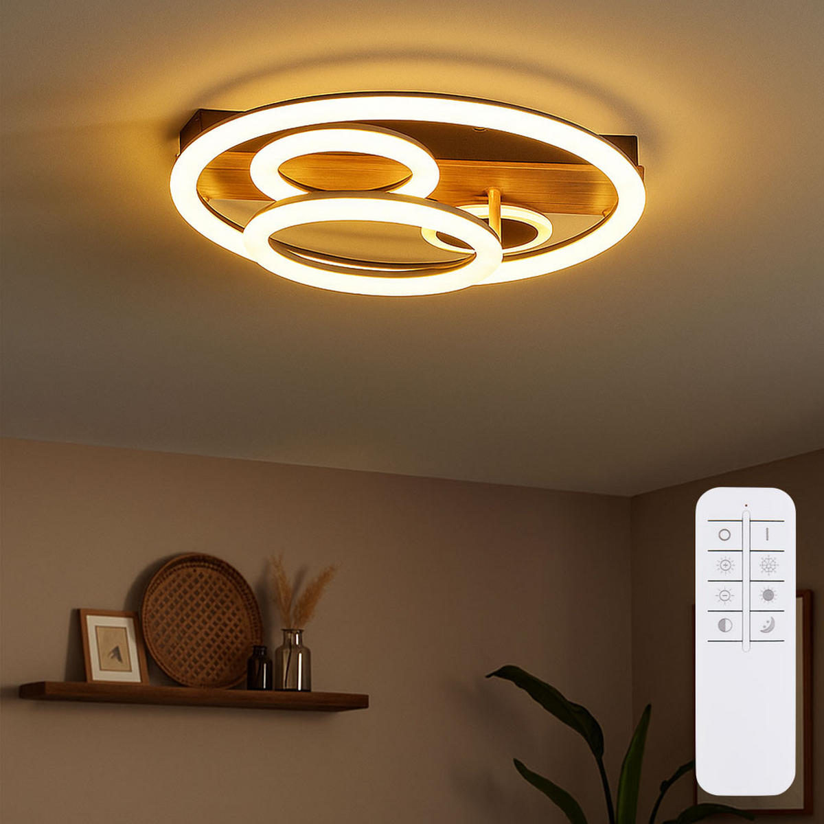 LED DECKENLEUCHTE DARRYL Braun - Braun, Holz (48/48/11cm) - Globo Lighting
