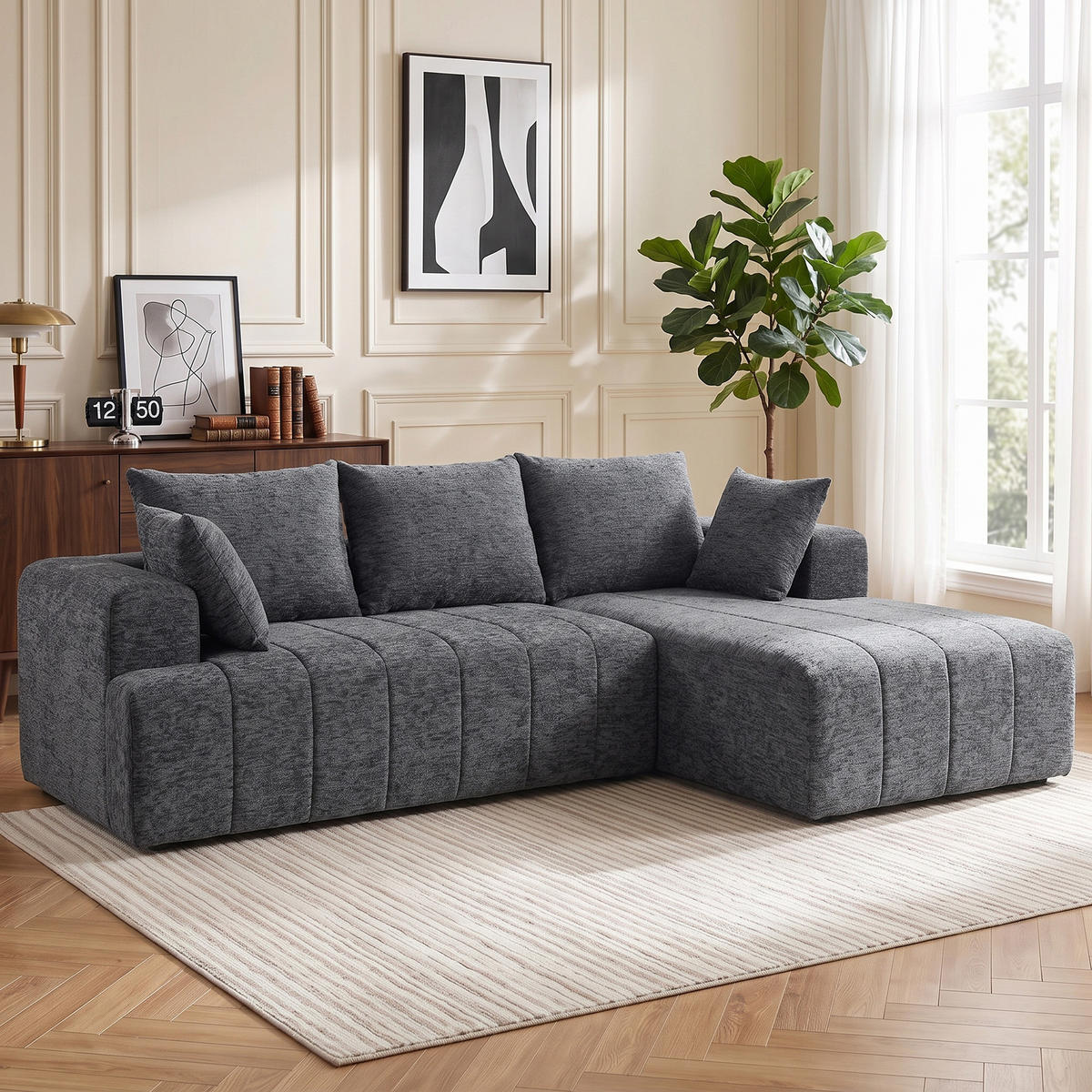 ECKSOFA Chenille (100 % Polyester) Grau - Grau, Textil (158/256cm) - HOMCOM