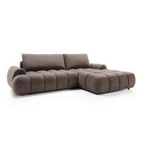 ECKSOFA GARDA Braun Plüsch-Stoff mit Schlaffunktion - Braun, Holz (280/131cm) - MASSENO