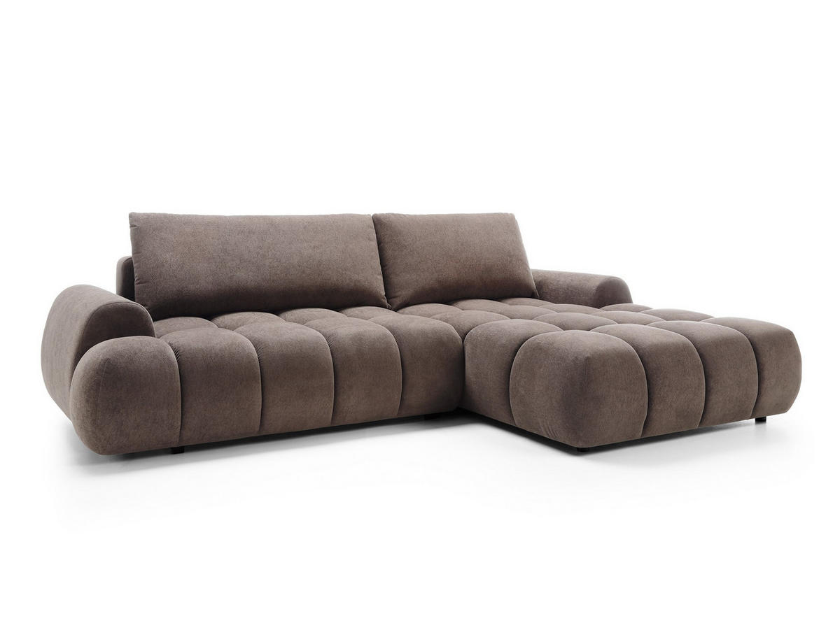 ECKSOFA GARDA Braun Plüsch-Stoff mit Schlaffunktion - Braun, Holz (280/131cm) - MASSENO