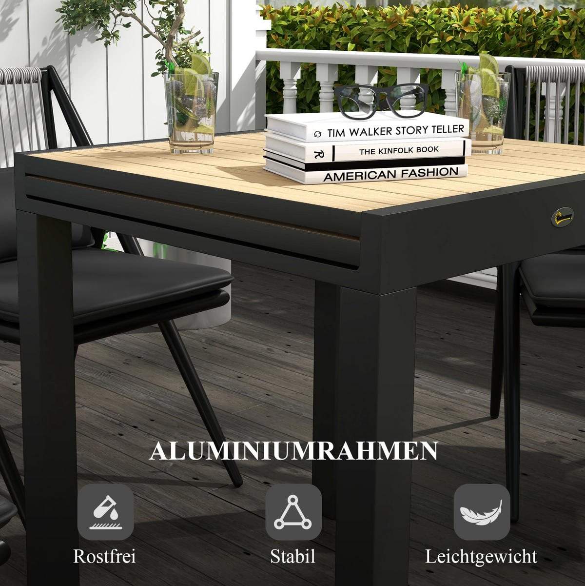 GARTENTISCH aus Aluminium 81/162x80x75 cm Gelb ausziehbar mit verstellbaren Füßen und Lattenoptik - Gelb, Metall (162/80/75cm) - Modfu
