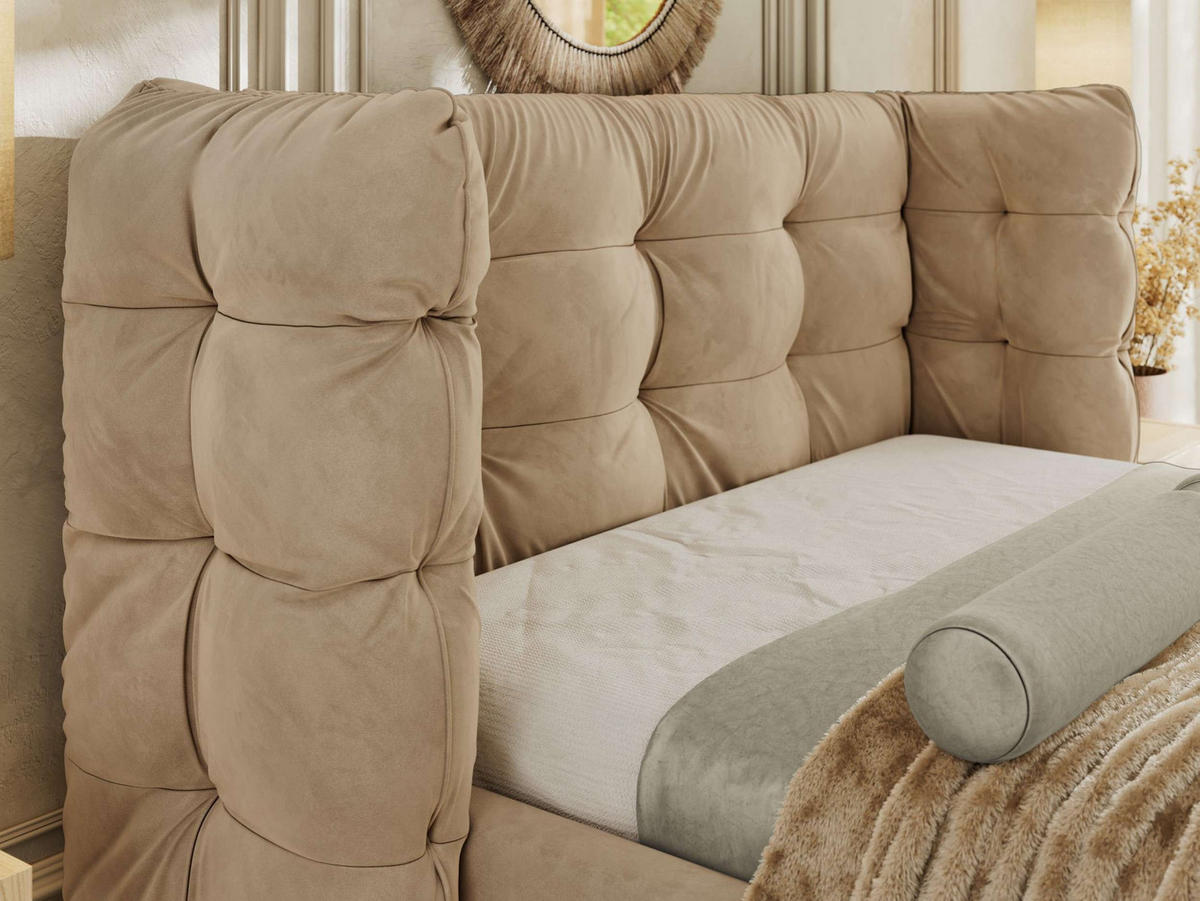 POLSTERBETT FLONELLE CLASSIC 180/200 - Hellbraun Velvet - ohne Matratze - Hellbraun, Textil (180/200cm) - MKS