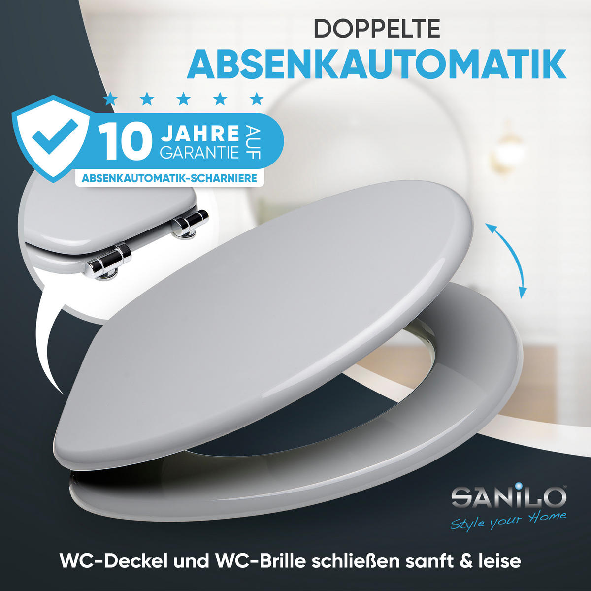 WC-SITZ Absenkautomatik Manhattan Grau - Grau, Holzwerkstoff (38/6/47cm) - Sanilo