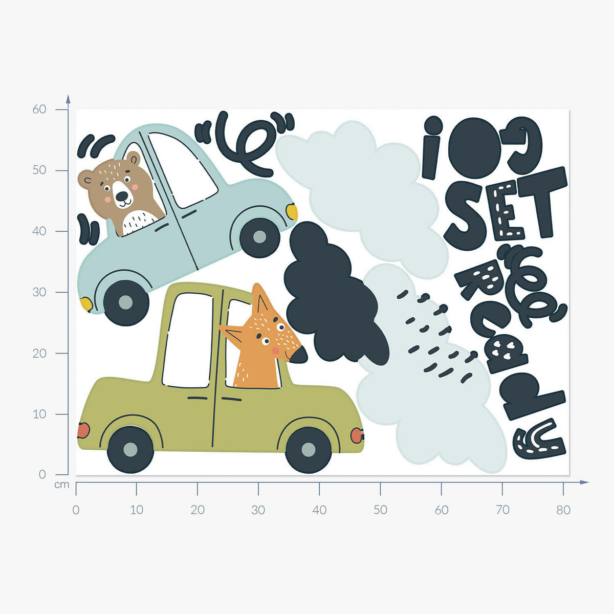 WANDAUFKLEBER 60x81cm - Tiere in Autos - Multicolor, Kunststoff (60/81/0.1cm) - Wallfluent