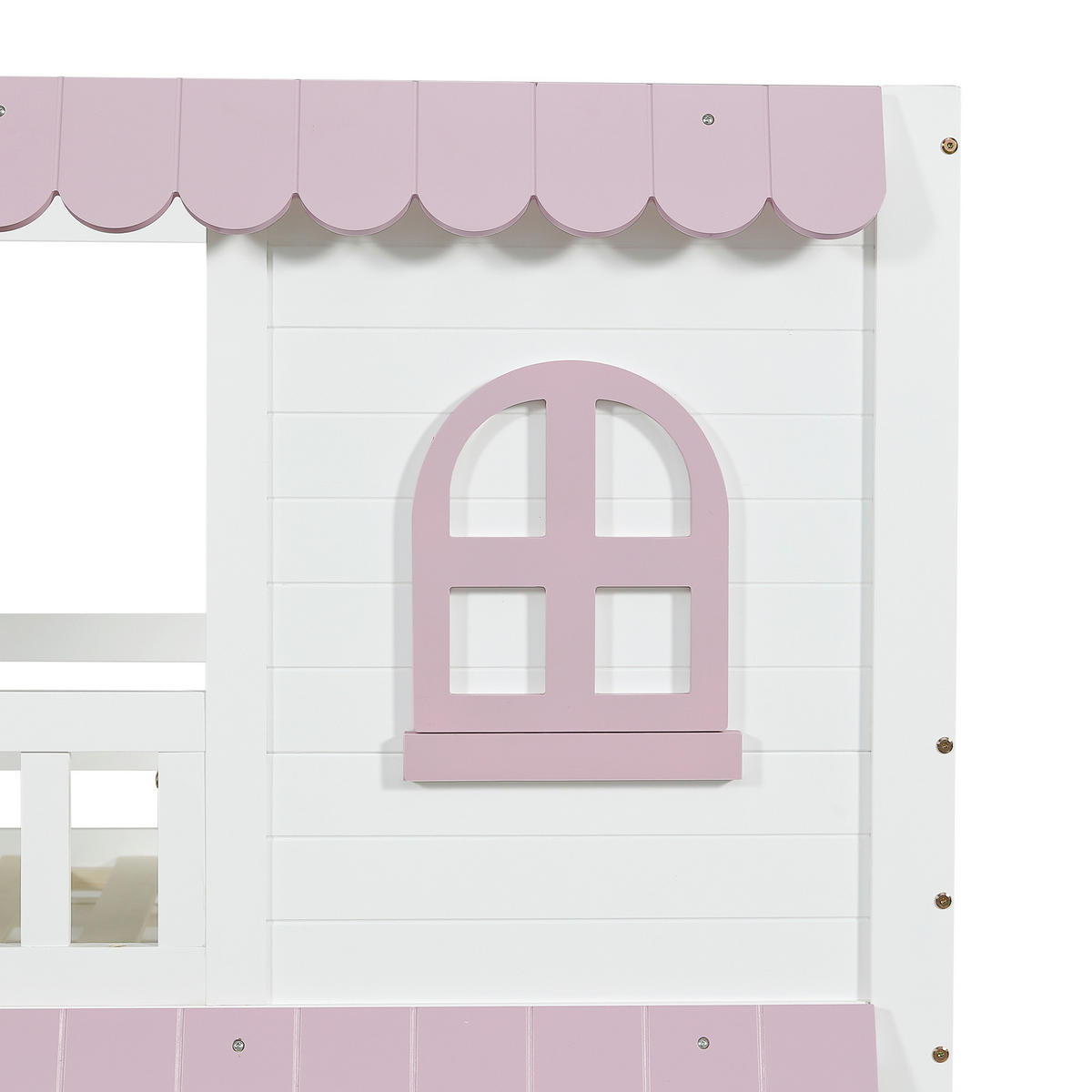 ETAGENBETT Kinder 90x200 Weiß+Rosa mit Fenster, Vorhängen und Stauraum - Weiß, Holz (90/200cm) - ComfortXL