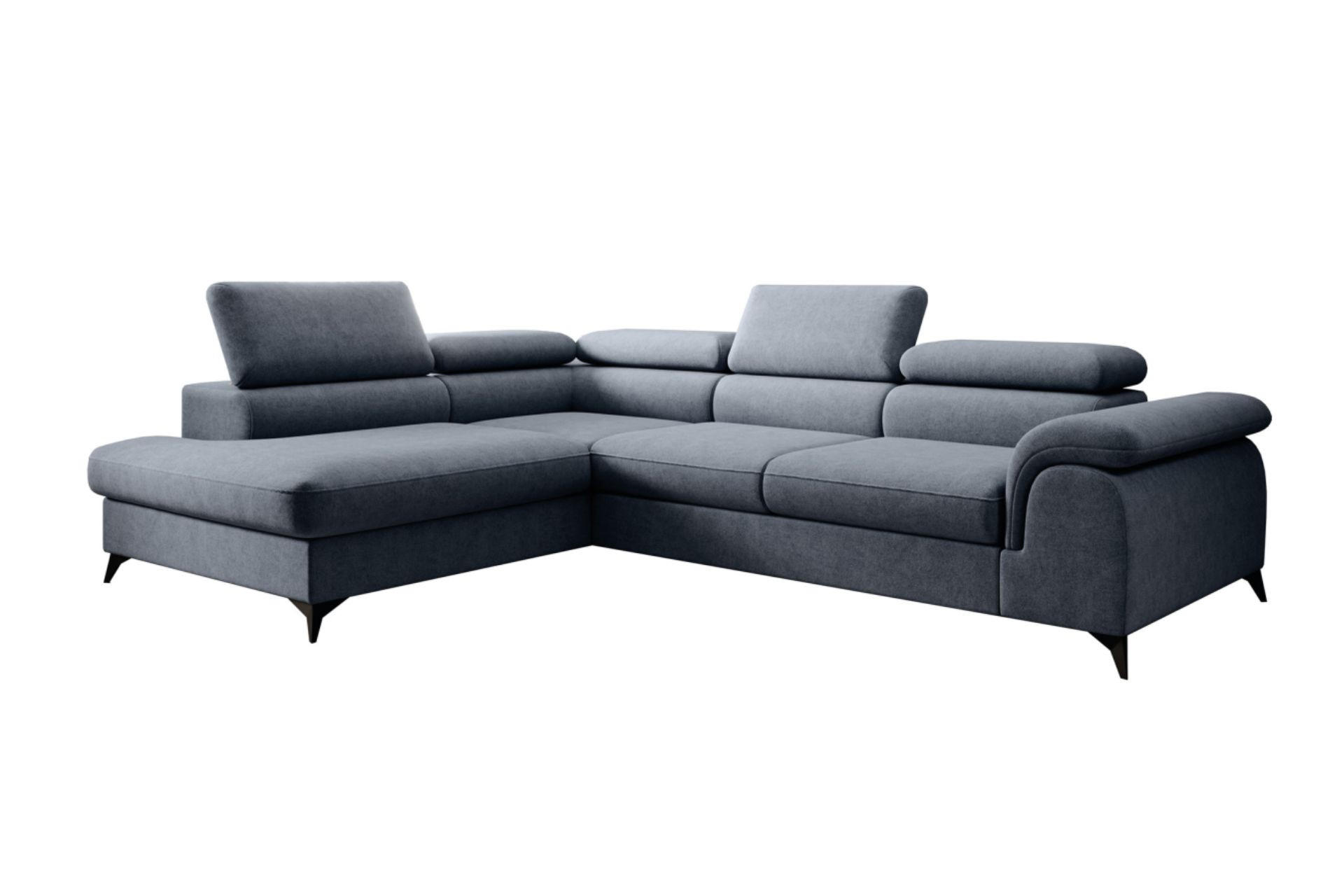 ECKSOFA PLAZA L Links mit Schlaffunktion 125x195 Velours Blaugrau - Blaugrau/Schwarz, Holz/Kunststoff (205/275cm) - Muffo
