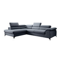 ECKSOFA PLAZA L Links mit Schlaffunktion 125x195 Velours Blaugrau - Blaugrau/Schwarz, Holz/Kunststoff (205/275cm) - Muffo