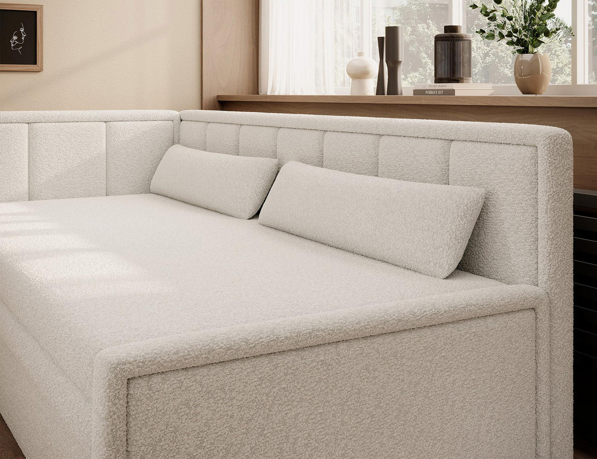 SCHLAFSOFA FULGEO mit Schlaffunktion & Bettkasten – Modernes 3-Sitzer Sofa, Liegefläche 200 x 150 cm - Weiß, Kunststoff (214/82/77cm) - Wohnideebilder
