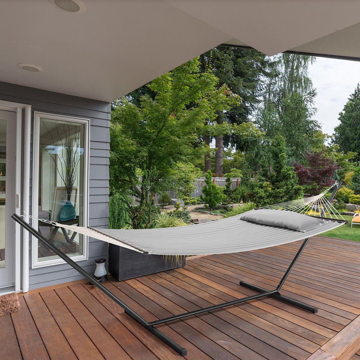 HÄNGEMATTE Cata hellgrau 360x120x115 cm inkl. Kissen - Hellgrau, Textil/Metall (140/115/360cm) - Juskys