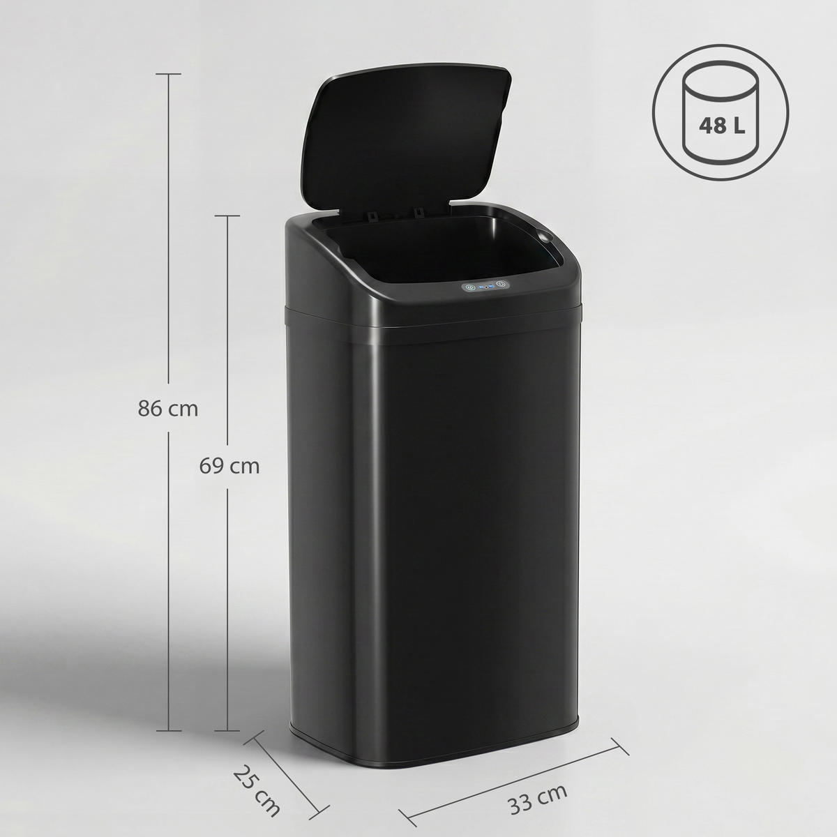 NEREZOVÝ odpadkový koš o objemu 48 l se senzorem a automatickým zavíráním - černá, kov (25/69/33cm) - HOMCOM
