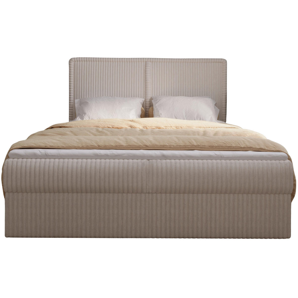 BOXBETT 04 180 x 200 cm - Ambience – Modernes Polsterbett mit Bettkasten, Topper und gepolstertem Kopfteil, Stoffbezug, Stauraumbett - Braun, Holz (180/200cm) - ROYAL24_MARKT