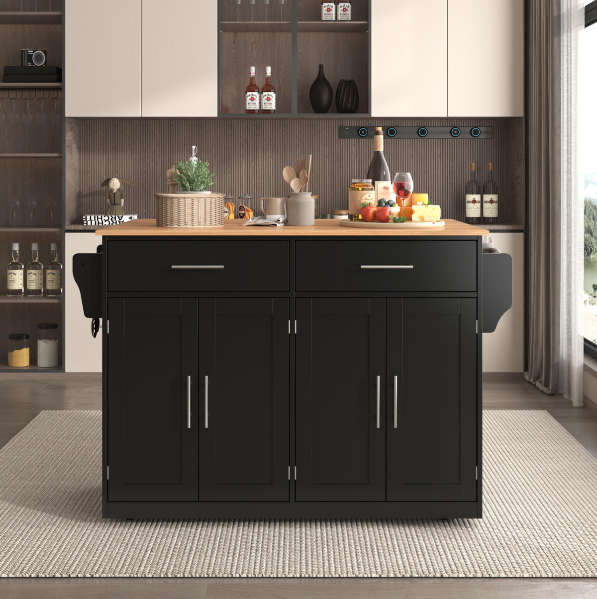 KÜCHENWAGEN mit klappbarer Tischplatte 120 x 46/70 x 91,5 cm Schwarz/Natur - Schwarz, Holz (71/91.5/120cm) - Beauniv