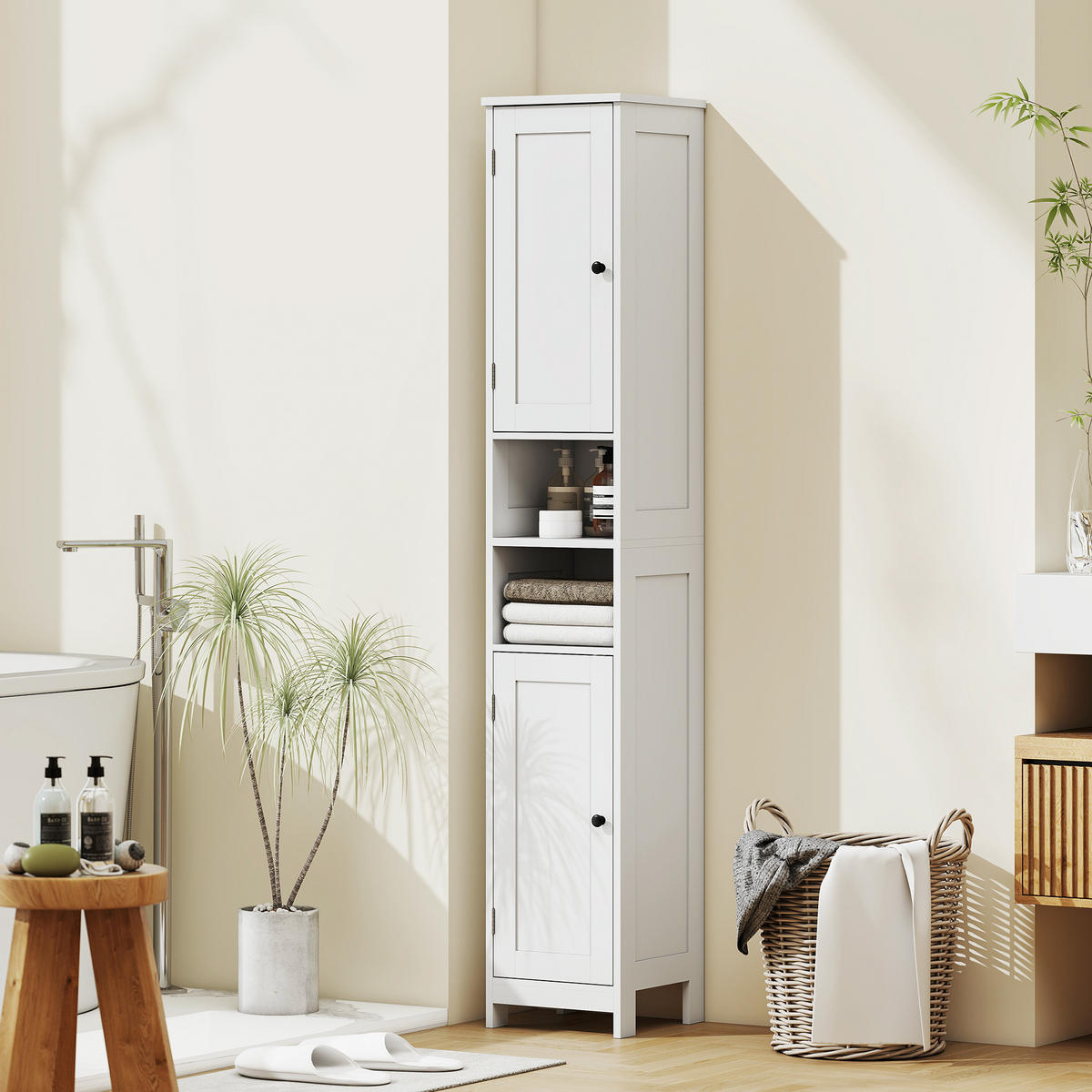 HOCHSCHRANK DE-08494 schlank mit Türen & offenen Regalen Weiß - Weiß, Holzwerkstoff (30/170/30cm) - ComfortXL