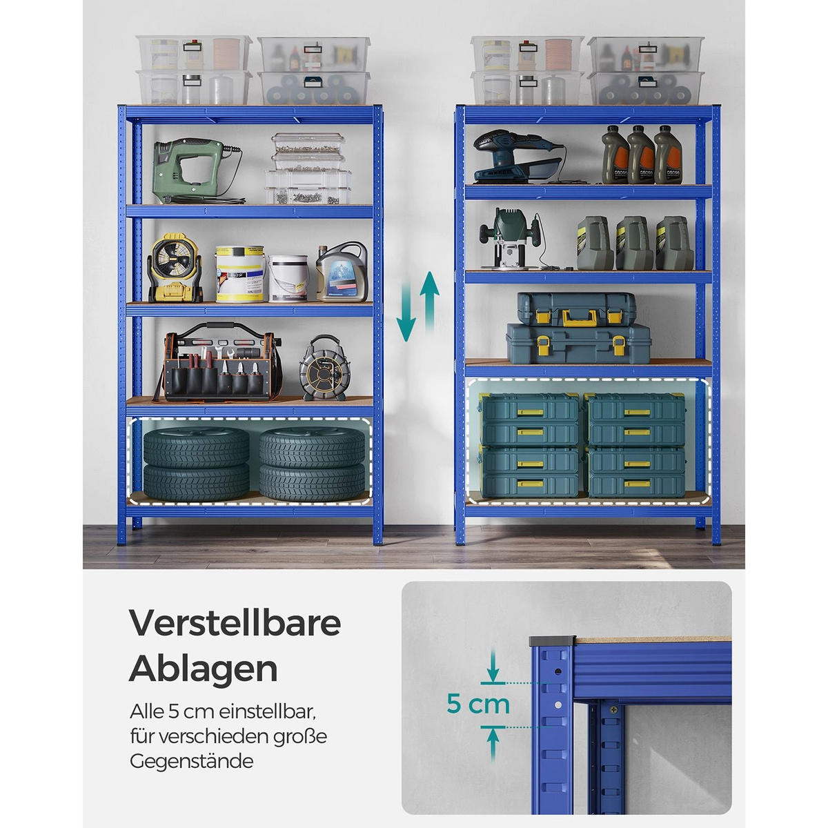 SCHWERLASTREGAL Cairo 2er-Set - Blau, Holzwerkstoff (120/200/60cm) - Hansiro